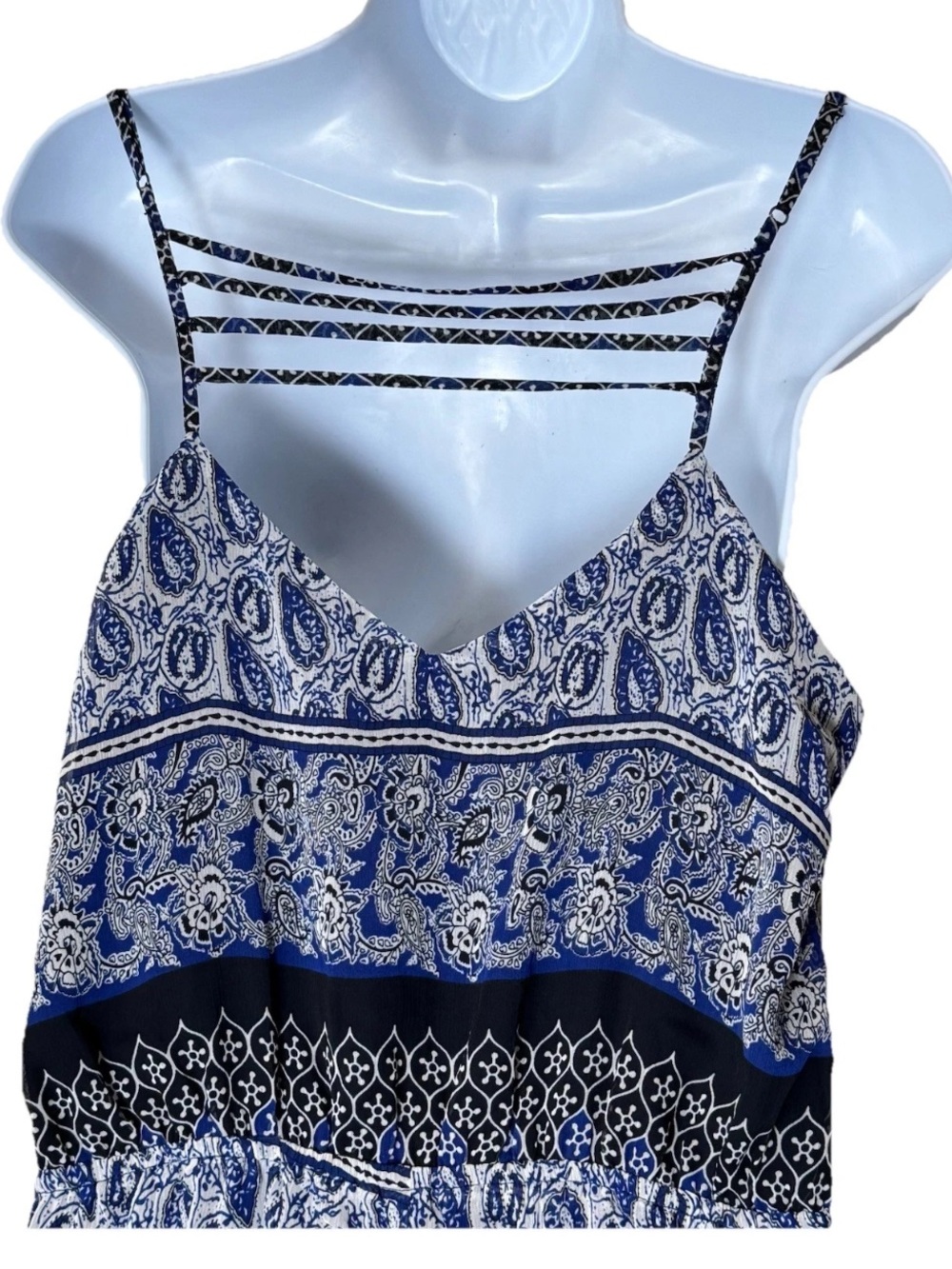 Greylin Anthropologie Jumpsuit Romper Medium Blue Paisley Cami Strappy Pockets - Picture 6 of 9